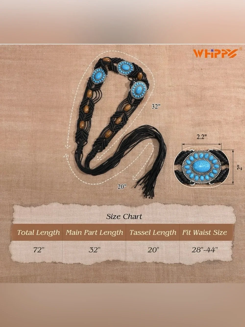 Boho Turquoise Belt for Women Wax Rope Braided Waist Belt Western Hand
